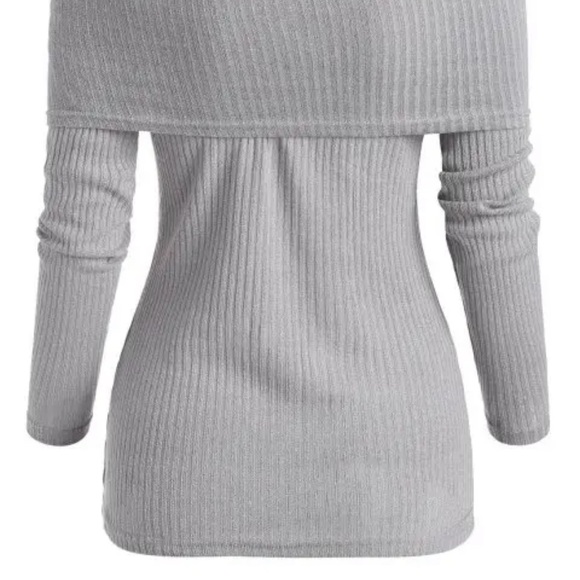 Zaful Fold-over Off Shoulder Ribbed Slim Sweater - Picture 2 of 4